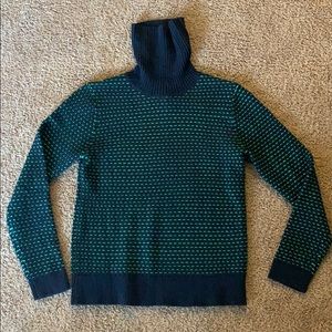 J. Crew Navy Turtleneck Sweater with Teal green Micro Stripes